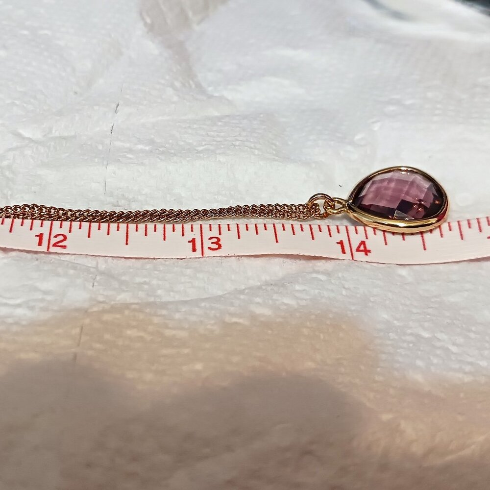 Express Gold Tone Chain Necklace with Purple Teardrop Crystal Pendant - Picture 7 of 8